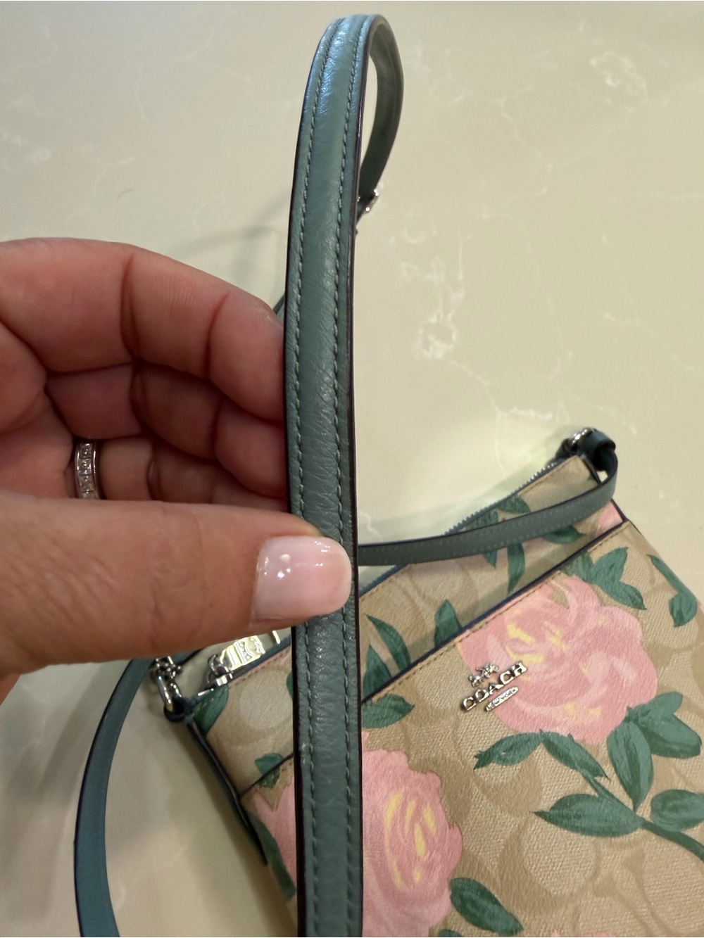 Coach Rose Floral Print Crossbody Bag in Tan and Pink - Picture 8 of 12